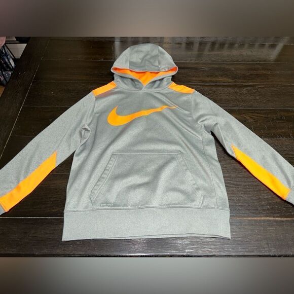 Nike youth size large gray and orange hoodie with small stain- see all photos - Picture 1 of 5